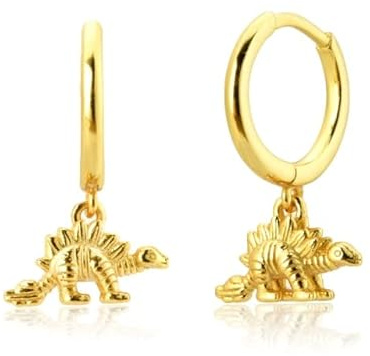 JSFJOFO 925 Sterling Silber Anhänger Dinosaurier Piercing Tropfen Ohrring Tier Rock Punk Gold Kollektion Juwelen
