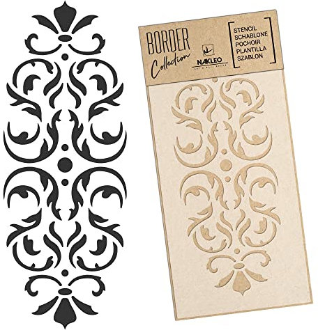 NAKLEO Bordüre Schablone zum Malen 21x45 cm, Klassiker Barockes Ornament Muster, Kunstoff Wiederverwendbare Wandchablone, Handwerk DIY Dekoration, Stoff Möbel Holz Papier