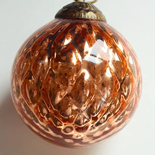Set mit 4 rosa rotgoldenen Quecksilberglas-Ornamenten (8 cm antik geprägte Kugel) – perfekt für Weihnachtsbaum, hängende Urlaubsdekoration, Geschenke und Heimdekoration