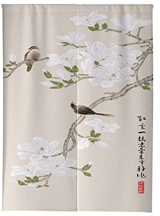 Odot Japanischer Noren Lang Vorhang Türvorhang, Landschaftsmalerei Gardinen Tür Vorhang Tapisseri Leinen Kurz Vorhänge Küche Türvorhänge Schattierung Hälfte Vorhang (Oriole-Vogel,85x120cm)