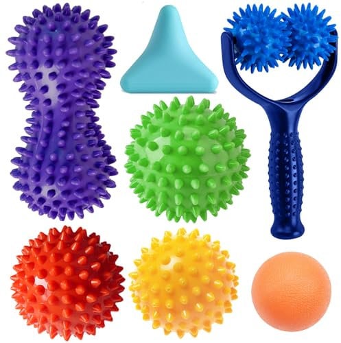 Balle de massage, Boule de massage, kit de 7 à 3 tailles de balles de massage à pointes, balle d'arachide, balle de rouleau à main, masseur de point de déclenchement, balle de crosse de massage