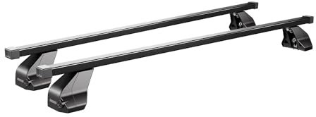 Menabo Dachträger Grundtäger kompatibel mit VW Caddy 2015-2020 Stahl 75kg Schwarz 2tlg Fixpunkte für Fahrradträger, Dachboxen, Skiträger Abschließbar