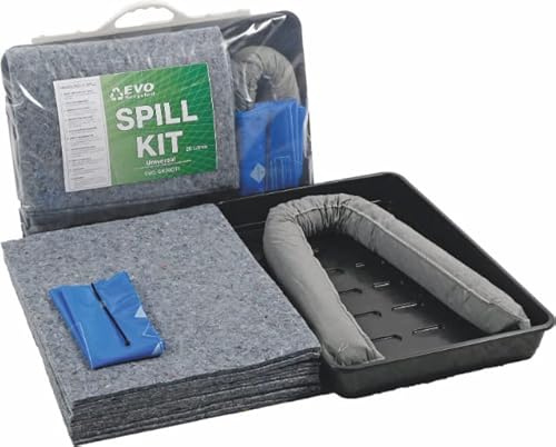20 Litre EVO Spill Kit with Drip Tray - Ideal for Hydraulics, Oils, Coolant, Fuels, Mild Acids - Portable & Easy-to-Use Absorbent Solution