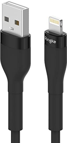 Ringke Fast Charging Pastel Cable [1.2M / 12W], USB Type A to Lightning Rapid Charger Compatible with iPhone 14 13 12 11 XS XR X Mini 8 7 6S 6 Plus SE iPad, AirPods, etc. - Black