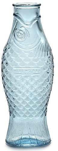 Carafe en verre pour l'eau | Collection Fish & Fish par Paola Navone | Carafe 850 ml | Bouteille transparente bleu pour boissons | Convient comme vase