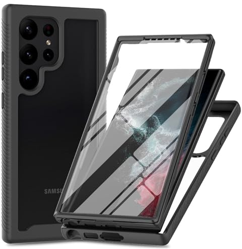 360 Grad Hülle Kompatibel mit Samsung Galaxy S23 Ultra | Handyhülle Stoßfest Cover 360 Grad mit eingebautem Displayschutz für Galaxy S23 Ultra | Schwarz