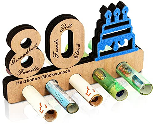 Giftota - 80. Geburtstag Geldgeschenk Holz - Geschenk zum 80.Geburtstag - Holz-Schild Gästebuch - Originelle Geldgeschenke - Geburtstag - Jubiläum - Geschenke aus Holz - Geschenke für Männer, Frau