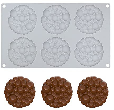 Alfombrilla de encaje de fondant de silicona, molde de impresión de artesanía de azúcar decoración de cocina molecular de pastel comestible, 6 agujeros burbuja