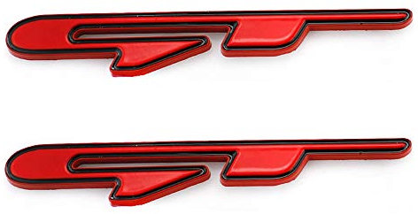 GT-Emblem, Metall, Chrom, Abzeichen für Auto, Kotflügel, Kofferraumdeckel, kurzes Logo, SUV, Coupé, 3D-Aufkleber (schwarz rot), 2 Stück