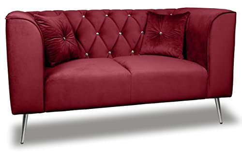Fabimeble Zweisitziges Sofa Kare, stilvolles Stoffsofa mit Diamantknöpfe gesteppt, Modernes Sofa, Skandinavischer Stil, Sofa auf hohen Füβen, (Weinrot, 2- Sitze)