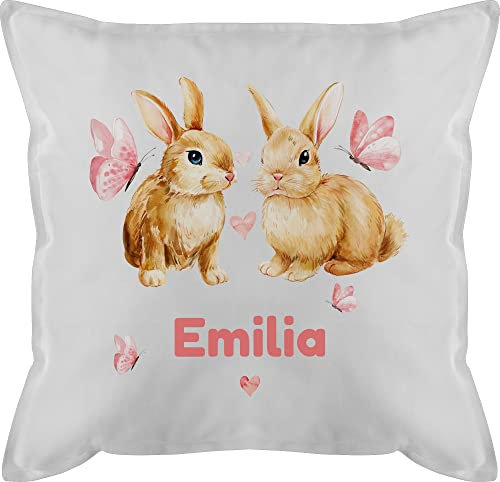 Kissen 50x50 - Ostern Deko - Süße Hasen Mädchen - Osterhasen Geschenk - 50 x 50 cm - Weiß - Oster hase Geschenke Osterhase Name ostergeschenke zum anpassen Easter osterngeschenke ostegeschenk