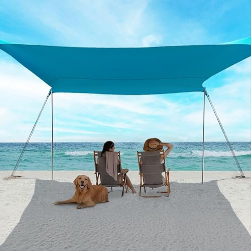 EasierHike Strand-Schattenzelt, 10 × 3 m, tragbar, einfach aufzustellen, Strandüberdachung, LSF 50+ Sonnenschutz, stabil mit 4 Sandsäcken & winddichten Kordeln, perfekt für die Familie