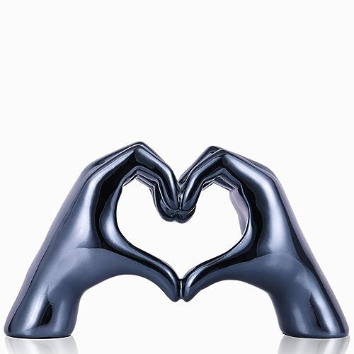 Dovdov, schwarze Herz-und-Hand-Statue, Hand-und-Herz-Skulptur für die Wohnungsdekoration, Herz-und-Hand-Deko, Boho-Hochzeitsdekoration – ideal für das ausgefallene Zimmer, den Couchtisch, das Büro