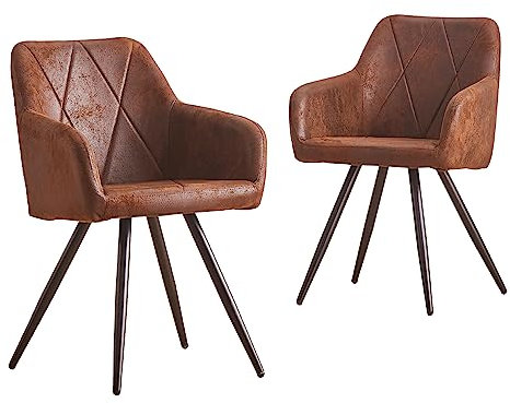JaHECOME 2er-Set Esszimmerstuhl aus Kunstleder mit modischem Design, Armlehnstühle mit Rückenlehne, Sessel mit schwarzen Metallbeine, Küchenstuhl mit gepolstertem Sitz (2,Braun)