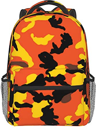 BEEOFICEPENG Rucksack, Orange Camouflage Schulbüchertasche Wandern Reisen Camping Rucksack Leichter Tagesrucksack