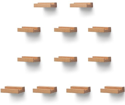 PHOENANCEE Solid Oak Wood, Set of 12, Record Shelf Wall Mounted Rack, Album Record Holder, Picture Ledge Shelves, Record Storage Display Collection Stand(Nature Wood, Set of 12)