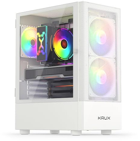 KRUX Vako KRXD005 Boîtier de PC de Gaming ATX mATX Blanc, 2 Ventilateurs de 140 mm, intérieur spacieux, boîtier PC ATX, Bon Flux d'air, Distance GPU jusqu'à 310 mm, boîtier PC Blanc, KRXD005
