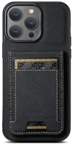PuRoxx Klapphülle für iPhone 15 Pro Max/15 Pro/15 Plus/15, Vintage Geschäft Matte Leder Magnetische Dünne Geldbörse Kartenfach Ständer Handyhülle,Schwarz,15Pro