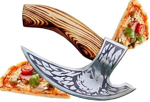 CraftTal Pizza-Axt Wikinger mit Lederschutz – Pizzamesser für echte Wikinger – Pizzaschneider-Axt perfekt als Wikinger-Dekoration – Wikinger-Axt, Pizza-Wiegemesser, Wikingermesser, Beil (Eagle)