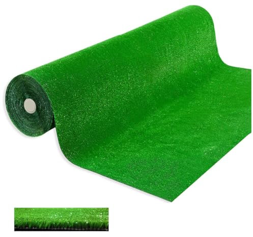 emmevi Kunstrasen 7 mm Drainage in 50 Größen Grüner Kunstrasen zuschneidbar Rolle 1 x 14 m