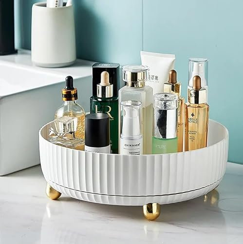 Heaven4you 360° Rotating Cosmetic Organizer Makeup Box Case Holder Storage for Lipsticks Brushes Perfume Lotions for Bathroom Dresser Desk Kitchen White