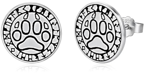 KINGWHYTE Wikinger-Ohrringe für Frauen Männer 925 Sterling Silber Norse Rune Ohrstecker Hypoallergen Punk Ohrschmuck Schutz Amulett Geschenke für Ehemann Sohn (mit Geschenkbox)