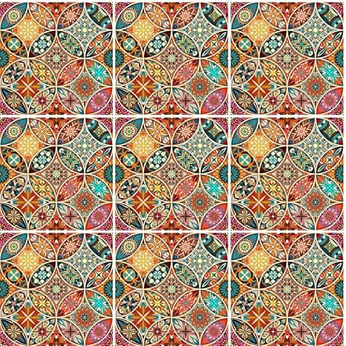 HUBDECO - Fliesenaufkleber - Küche, Badezimmer Deko - Klebefliesen - Wand Deko - Klebefolie Küche - Küchenrückwand Deko - Selbstklebende Fliesen - 9 Stk. - Vintage Mandala - 30x30cm