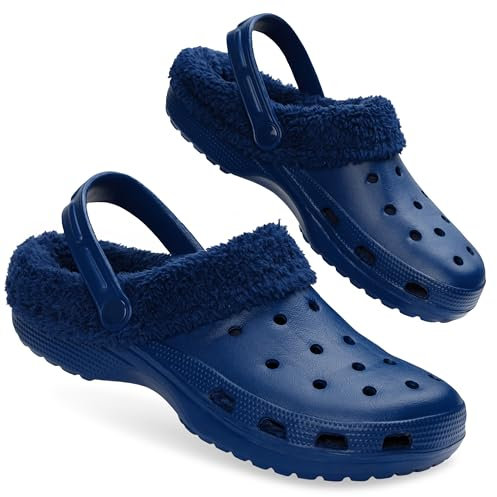 CityComfort Herren Clogs mit Fleecefutter, Warme und Bequeme Hausschuhe – Geschenke für Männer (Navy, 45 EU)