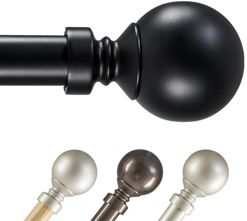 Deconovo Adjustable Black Curtain Poles 168-305 cm, 25 mm Sturdy Curtain Rods with Brackets and Round Finals, Splicing Extra Long Curtain Poles for Eyelet Curtains
