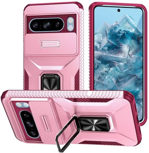 xinyunew Coque pour Google Pixel 8 Pro,avec 360°Support Rotatif de Bague magnétique Dur PC et TPU Silicone Antichoc Protection Housser Compatible Google Pixel 8 Pro -Rose