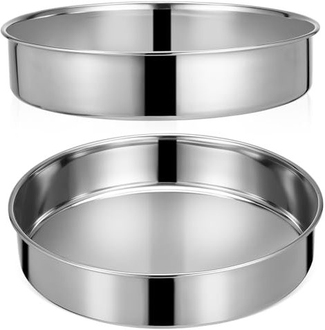 PRETYZOOM Set Di 2 Tortiere in Acciaio Inox Senza Manici 24cm - Stampini Per Torte Rotonde, Teglia Padella Per Dolci, Utensili Da Forno Facili Da Pulire