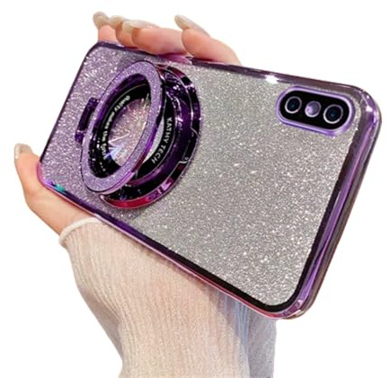 SIYOPINPFY Coque pour iPhone X, Paillettes Luxe Souple TPU Silicone Antichoc Anti-Rayures Housse, Protection d'appareil Photo à Housse pour Filles avec Anneau pour iPhone X, Brillant Violette