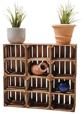 Teramico Vintage Holzkisten 40 x 30 x 25cm geflammt | Weinkisten & Obstkisten | Set-Angebote (6er Set Boden Kurz)