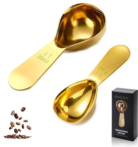 2 cucchiai dosatori da caffè, in acciaio inox, con manico corto e spesso, per caffè, tè, zucchero, farina (15 ml, 30 ml)