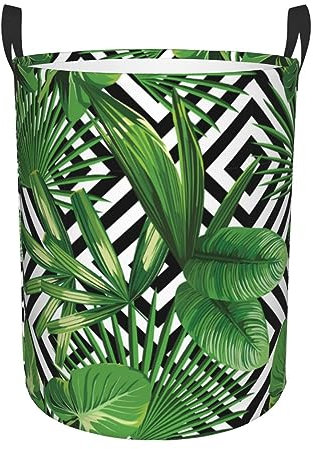 Panier à vêtements sales avec feuilles vertes de palmier - Plante tropicale - Pour salon, chambre à coucher, usage quotidien