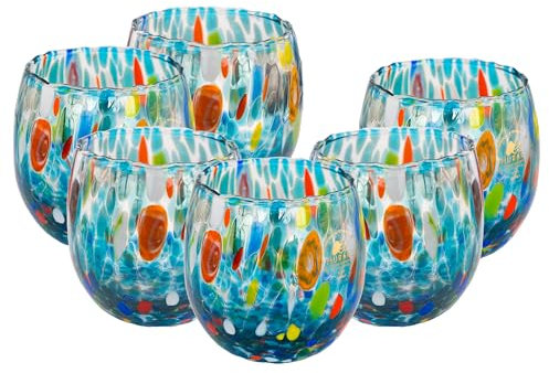 MurArt Bicchieri di Murano Set da 6 bicchieri da 400ml Collezione Marea in vetro soffiato a mano in lavorazione artigianale Made in Italy (Acquamare, Bicchiere 6pz)
