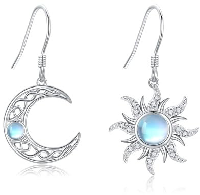 CUPENDA Mondstein Sonne Mond Ohrringe Sterling Silber Keltischen Knoten Mond Ohrhänger Schmuck für Frauen