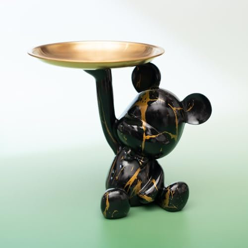Coniuty Key Holder Bowl Tray for Office Desk, Decorative Animal Bear Sculpture Home Decor Statue, Storage Tray for Entryway Table (Black & Gold)