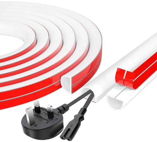 1M White Cable Trunking, Trunking for Electric Cables 15x10mm, Half Round Cable Cover Self Adhesive Tape Cable Duct to Hide 1 Wire, Flexible Cord Cover for Wires on Wall Floor