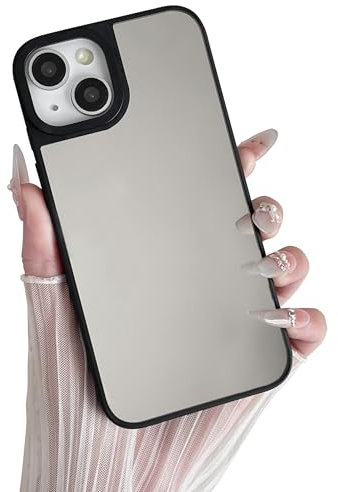ZTOFERA Case for iPhone 15, Luxury Mirror Makeup Case Crystal Clear Bright Back Soft TPU & Hard PC Slim Case, Full Camera Lens Protective Shockproof Anti-Scratch Cover for iPhone 15 6.1 - Black