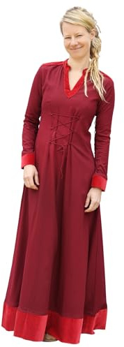 Battle-Merchant Kleid Meira mit Samt-Details, Damen | langarm, Bodenlang, Baumwolle, Mittelalter Gewandung, Reenactment, LARP & Fantasy Cosplay Kostüm