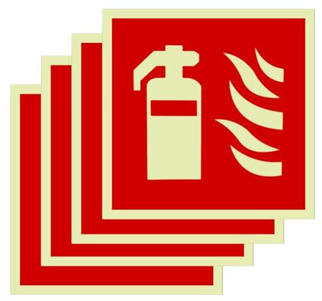 Señal de Extintor, Señal Extintor 15x15cm, Señal de Protección Contra Incendios Extintor, Señal Luminiscente Extintor, Señal de PVC, Paneles de seguridad, para Exterior e Interior, 4pcs