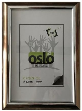 OSLO MasterLine Bilderrahmen DIN A4 Kunststoff, Kupferfarbe mit silbernem Innenrand, Echtglas mit Hinsteller, Urkundenformat