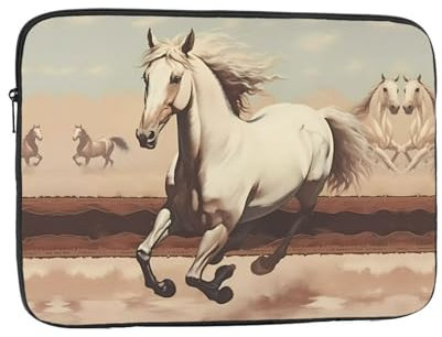 LLKGOT Prancing Laptoptasche mit weißem Pferde-Druck, stoßfest, tragbar, 25,4 cm (10 Zoll), für Männer und Frauen, Geschäftsreisen, Büro und den täglichen Gebrauch