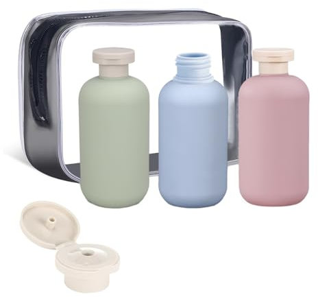 ChAusa 3 Pièces Flacon Voyage 300ml Contenant Voyage avec Étiquettes Kit Voyage Produit Toilette Kit Voyage Avion pour Le Shampooing,La Lotion,Le Gel Douche avec Trousse de Toilette Femme