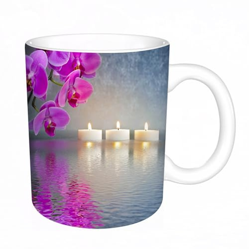 YFHJV Grosse Kaffeetasse - Bürotasse - Tasse Keramik Kaffeetassen Große 11oz - teetasse groß - cappuccino tassen - Zen, japanische Kerze entspannende Umgebung Kirschblüten asiatische Inspirationen Bi