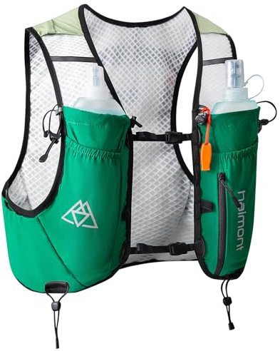 Haimont Running Hydration Pack Backpack with Double Water Bottles, 8L Light Trail Vest Bags with Trekking Points for Runner, Men, Women, L, Green