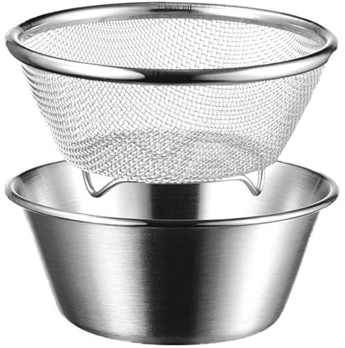 Mini Colander, Stainless Steel Colander Strainer with Bowl Set 5.5x2.5 Small Fine Mesh Metal Strainer Mini Bowl Set for Washing & Draining Rice, Fruit, Vegetables