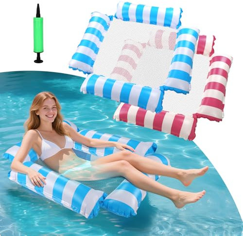 2 Pezzi Amaca galleggiante, Galleggiante Piscina, Materassino Piscina, 4-in-1 Materassino Gonfiabile Mare Piscina, Accessori Piscina, Sdraio Amaca Materassino Mare, poltrona gonfiabile piscina (A)