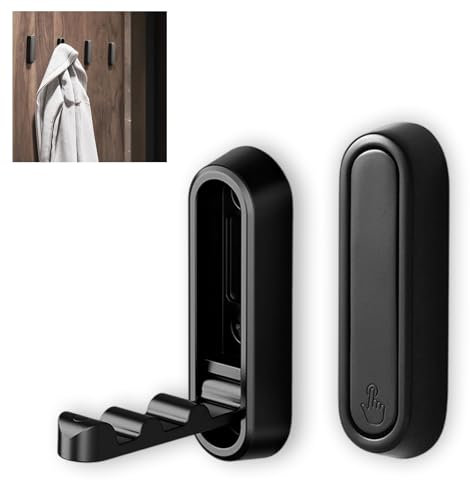 YipuVR 2pcs faltbare Wandhaken zum Aufhängen, faltbare Haken Wandhalterung aus Zinklegierung, Heavy Duty Golds Wandhaken für Bad Küche, Flip-Down-Haken für Wand hängenden Mantel (Schwarz+Schwarz)